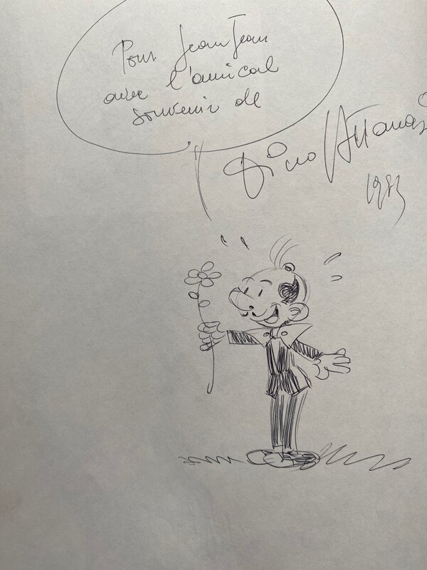 Dino Attanasio, illustration originale, Spaghetti offrant une fleur . - Dédicace