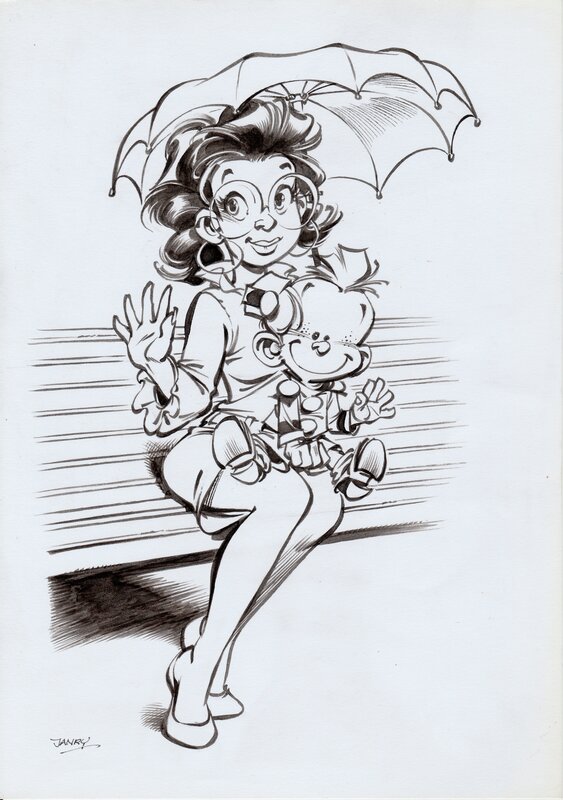 Janry, Petit Spirou et Mlle Chiffre - Original Illustration