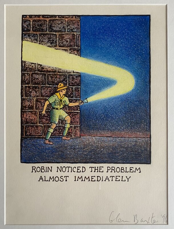 For sale - Glen Baxter, Robin noticed the problem almost immediately - Original Illustration