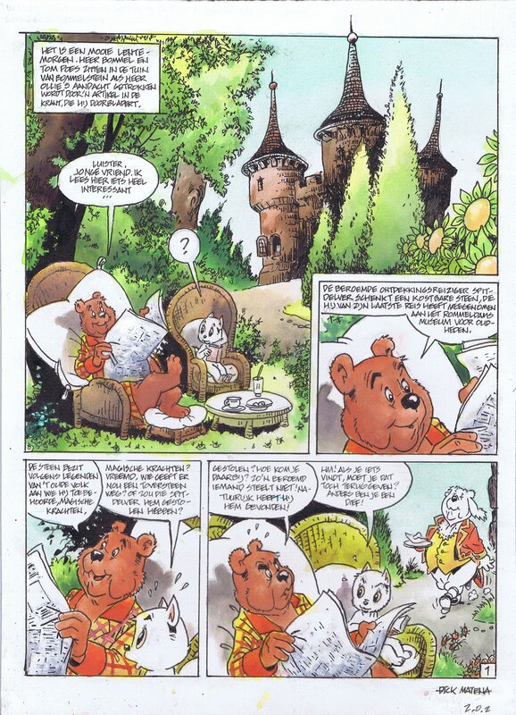 Dick Matena, Tom Poes - Het Ei van Ukulu - uitgwerkte schets in kleur op dik tekenkarton - Comic Strip