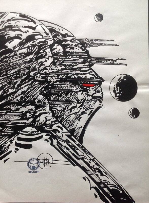 Druillet Guerrier Galactique Tête Hurlante MÉTAL HÉROS Encre Chine illustration Planche Originale Dessin Original Metal Hurlant - Illustration originale