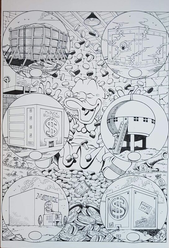 Don Rosa, Picsou et les différentes versions de son coffre-fort - Original Illustration