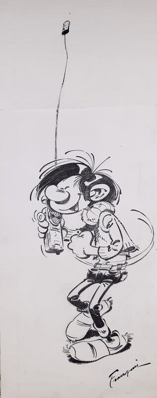 André Franquin, Gaston , y a l'téléphon .....   (Air connu) - Original Illustration