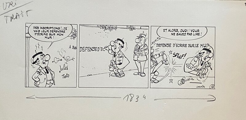 Jean Chakir, planche originale, Monsieur Splaf, défense d'écrire sur le mur. - Planche originale