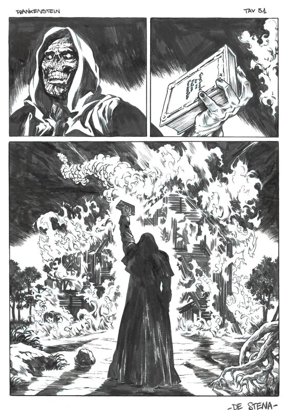 Francesco De Stena, Giulio Antonio Gualtieri, Mary Shelley, De Stena, Frankenstein di Mary Shelley, planche n°51, 2015. - Planche originale