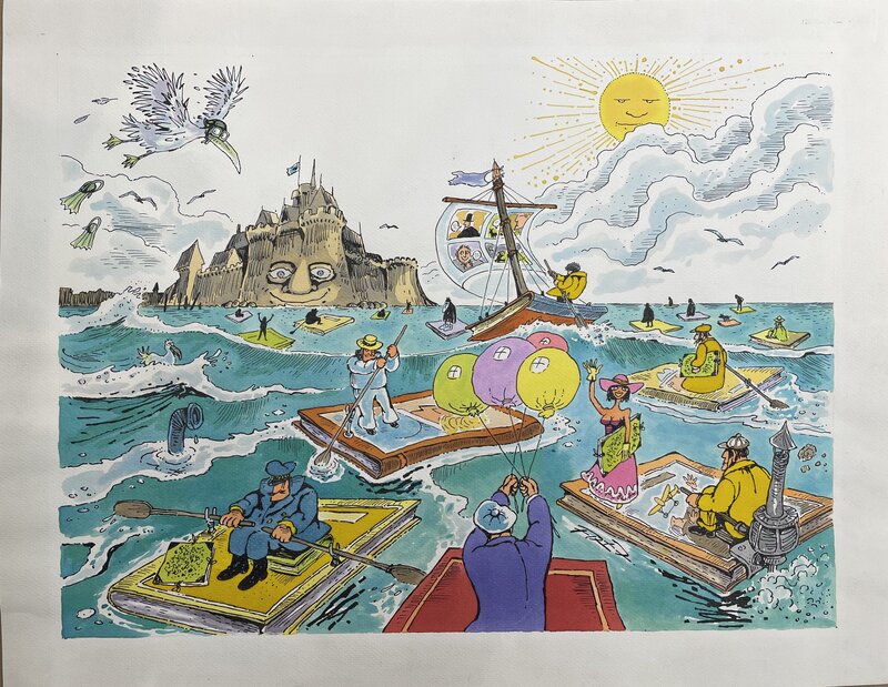 Fred, Affiche Saint-Malo Quai des Bulles 1995 - Illustration originale
