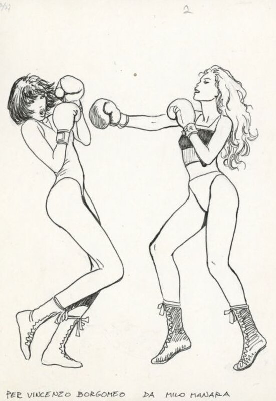 Boxeuses by Milo Manara - Original Illustration