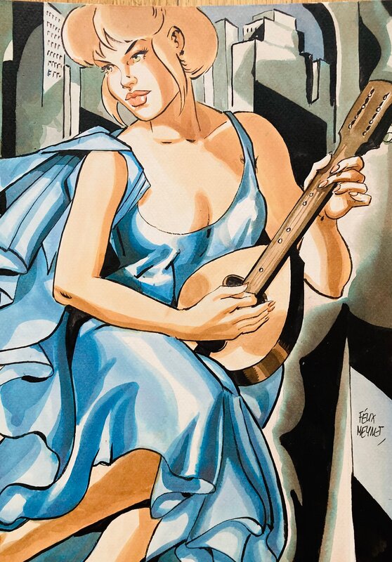 En vente - Félix Meynet, Hommage à Tamara de Lempicka - Illustration originale