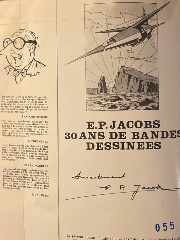 Edgard Pierre Jacobs, dédicace manuscrite, 