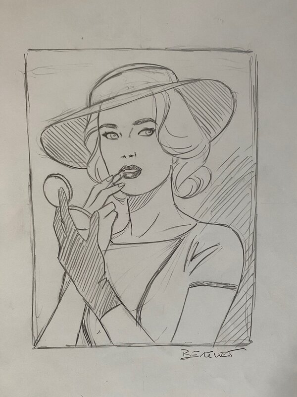 Philippe Berthet, illustration originale, jeune Femme se maquillant, 