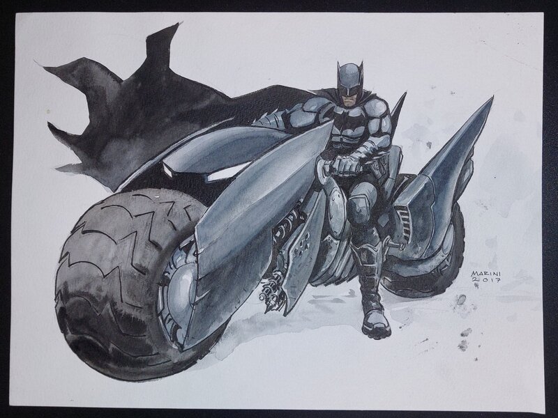 Enrico Marini, Batman on motorcycle - Original Illustration