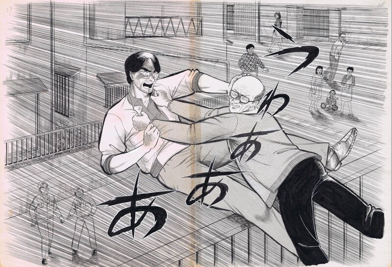 unknown, Shout - unfinished manga masterpiece 2-page spread - Planche originale