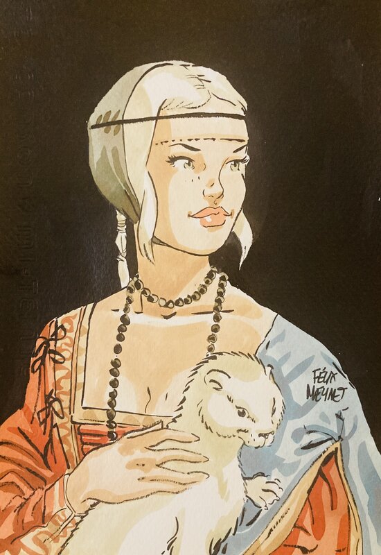 En vente - Dame à l’hermine - Hommage par Meynet - A5 - Illustration originale