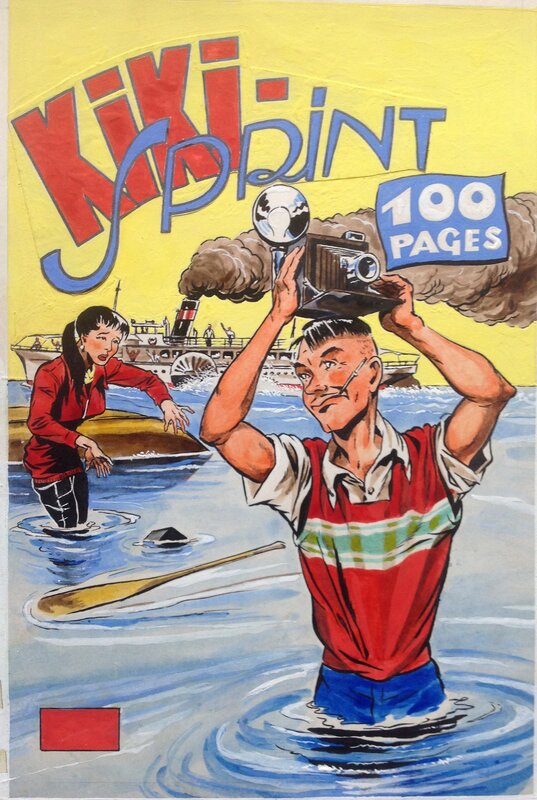 En vente - Atelier Chott, Georges Langlais, Rémy Bordelet, Bob Schoenke, Atelier Chott Couverture Originale Planche Couleur Couv Kiki-Sprint 2 Kiki Sprint appareil photo pin up Petit Format Chott 1958 - Couverture originale