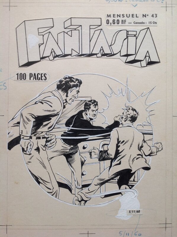 En vente - Atelier Chott, Rémy Bordelet, Francis M. Péguet, Atelier Chott Remy Ou Péguet , Couverture Originale Planche N&B Couv Fantasia 43 Black Boy (Fantax) , Petit Format Chott 1960 - Couverture originale