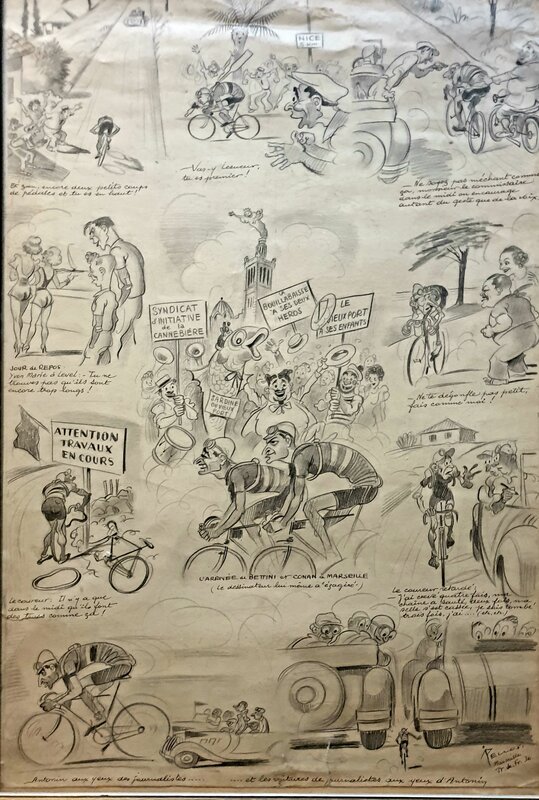 René Pellos, Tour de France 1936, étape de Marseille - Original Illustration