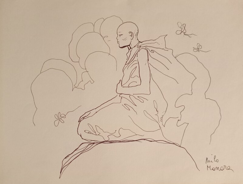 Moine tibétain par Milo Manara - Illustration originale