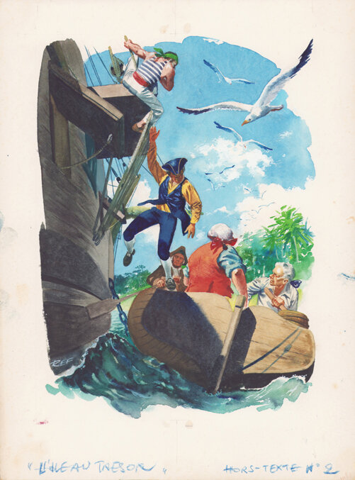 René Follet | 1956 | L’Ile au trésor Hors texte II - Illustration originale