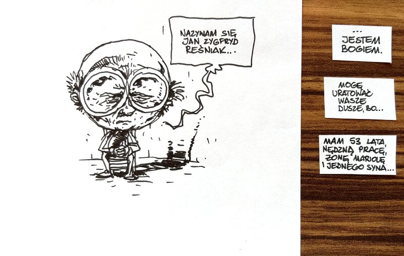 Hubert Ronek, Je suis un Dieu - page de titre et versions alternatives des sous-titres - Original Illustration