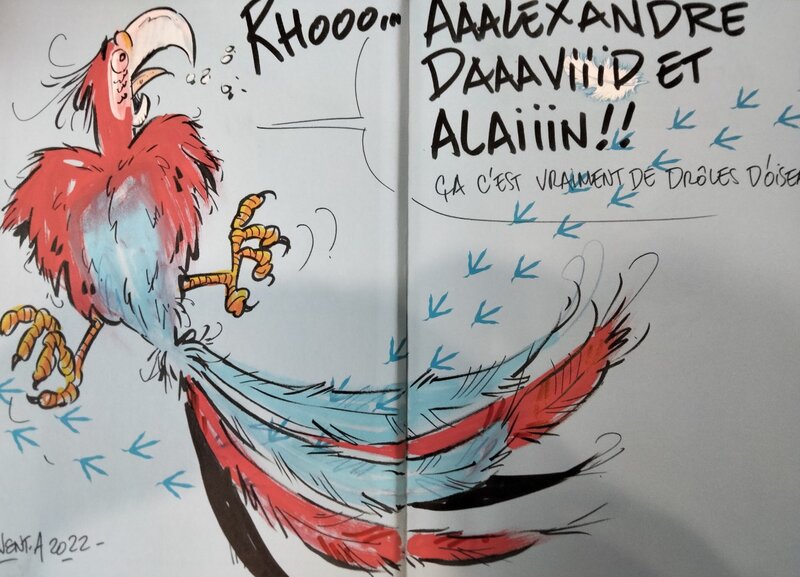 Alain Sirvent, Ara déjanté - dédicace sur le tome 2 de la série les Oiseaux - Dédicace