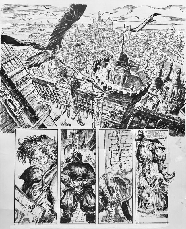 Paolo Martinello, Patrice Louinet, Robert E. Howard, Martinello, Conan le Cimmérien#10, La Maison aux trois bandits, planche n°1, 2020. - Comic Strip