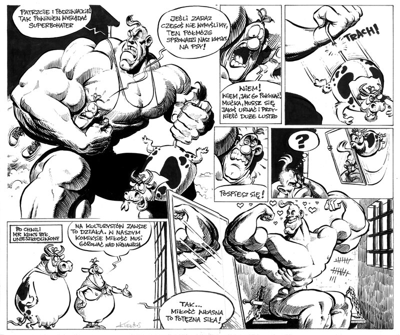 Slawomir Kiełbus, Milkymen contre super héros :-) - Planche originale