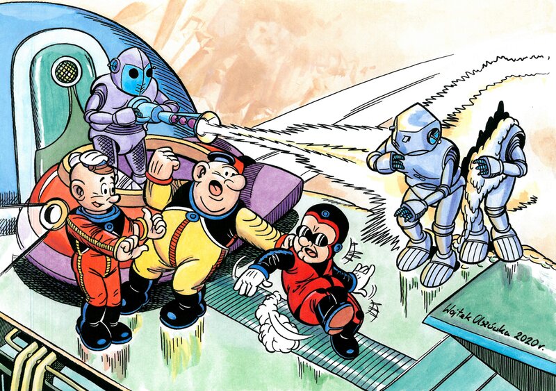Wojtek Olszówka, Janusz Christa, Kajtek et Koko dans l'espace - Original Illustration