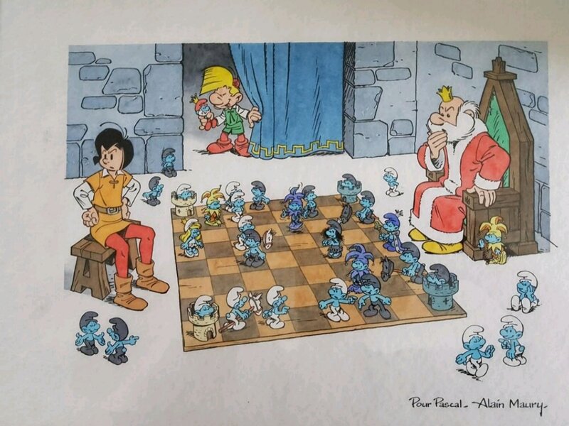 Alain Maury, Johan, Pirlouit, le Roi et les schtroumpfs - Original Illustration