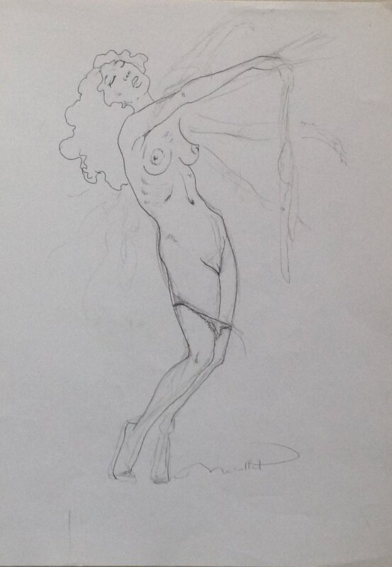 En vente - Nicollet Crayon 2 , étude Recherche Femme Pin up Sex Strip tease Sexy Dessin original inédit Préparatoire Signé - Œuvre originale