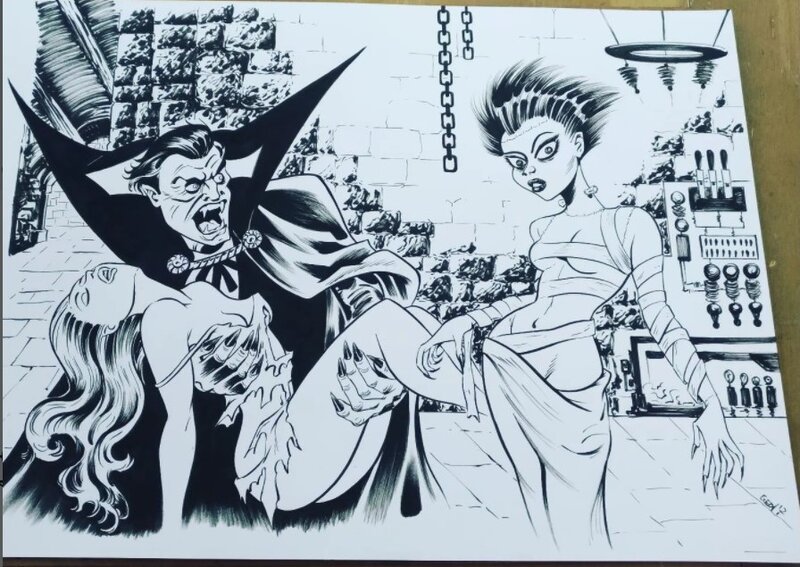 gioart, Dracula/bride of Frankenstein/Bruce Timm style - Illustration originale