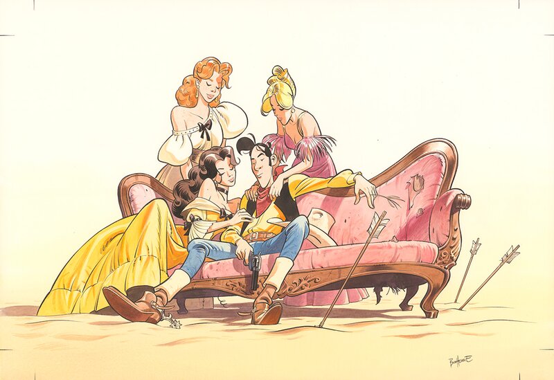 Matthieu Bonhomme, The 3 ladies wanted Lucky Luke - Original Illustration