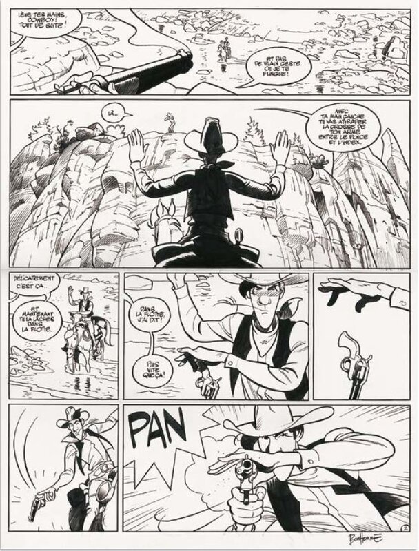 Wanted Lucky Luke par Matthieu Bonhomme - Planche originale