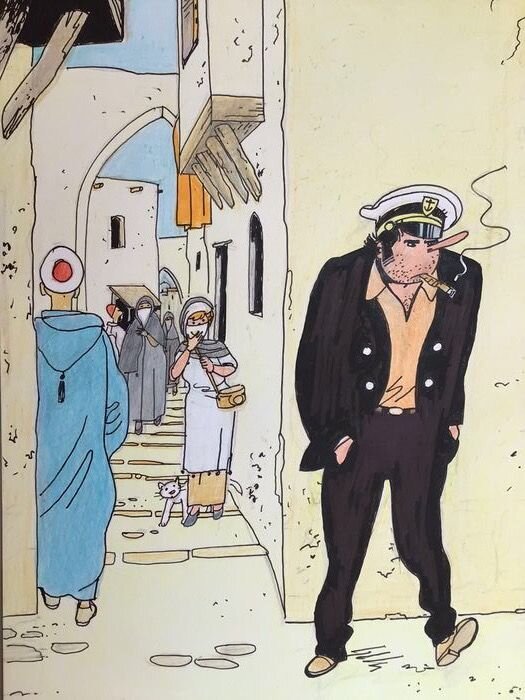 Marc Wasterlain, Hommage à Hergé - Scène « Le Crabe aux Pinces d’Or » - Illustration originale