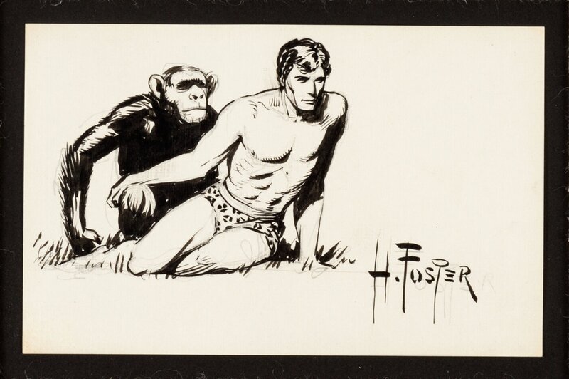 Tarzan & Cheeta by Hal Foster - Original Illustration