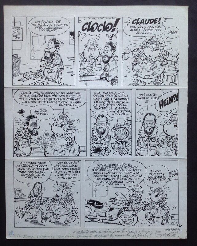 En vente - Achdé Planche Originale 6 Histoire Bikers Collectif Moto Motard , BD Éo Année 90 - Planche originale