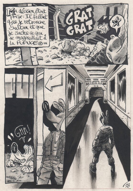En vente - Manu Larcenet, Le rire du Chacal, Page 18 - Planche originale