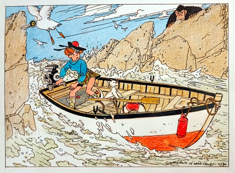 Marc Wasterlain, Illustration de L’Ile Noire, d’après l’œuvre de Hergé - Illustration originale