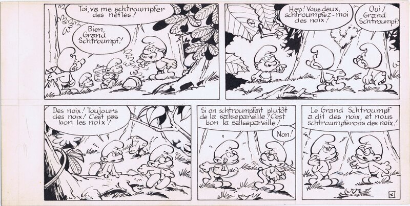 Peyo La Faim des Schtroumpfs - Planche originale