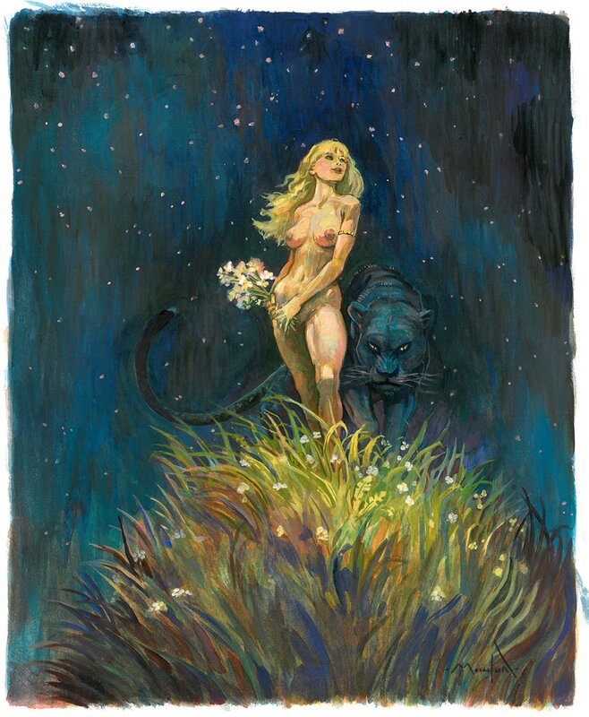 Régis Moulun, Un bouquet sous les étoiles - Original Illustration
