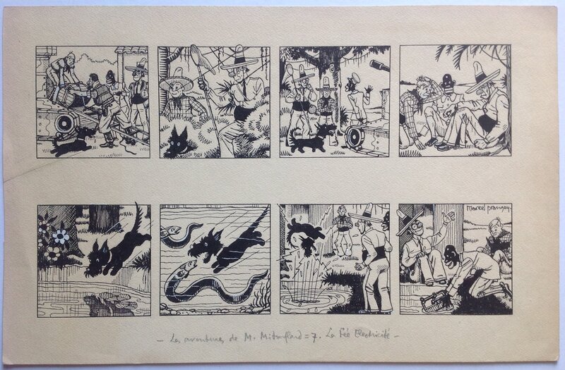 En vente - Prangey Planche Originale 7 Oncle Mitouflard tank anguille fée électricité chien , Album BD Genre Tintin Éo Année 30 Pub NESTLÉ - Planche originale