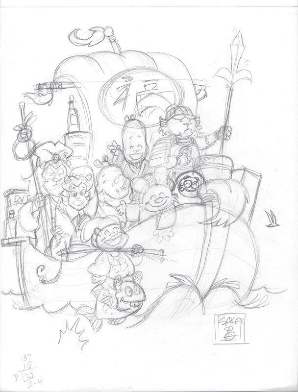 Stan Sakai - The Seven Gods of Fortune - Usagi Yojimbo sketchbook 8 - original cover art prelim - Dédicace