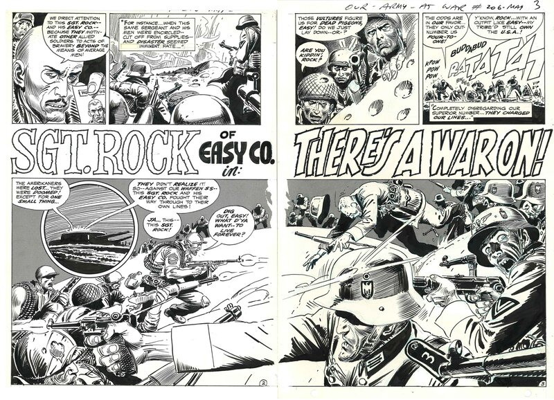 Joe Kubert, Our Army at War # 206 . Double page 2 et 3 . Sergent Rock . - Comic Strip