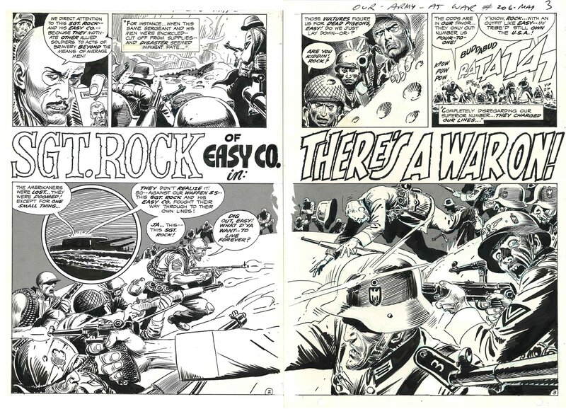 Joe Kubert, Our Army at War # 206 . Double page 2 et 3 . Sergent Rock . - Planche originale