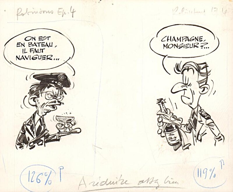 André Franquin, Yvan Delporte, Les Robinsons du Rail - Le chef de gare & le garçon du bar-restaurant - Original Illustration