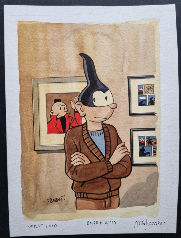 Jacques Terpant, Joost Swarte, Yves Chaland, Hommage au Jojo de Pojo (Swarte) et au Jeune Albert (Chaland) - illustration en couleurs - Illustration originale