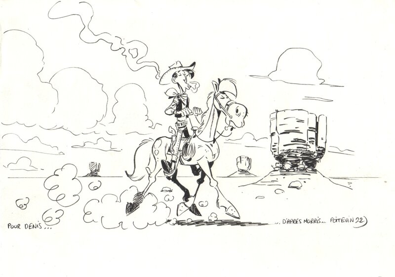 Arnaud Poitevin, Morris, Poitevin, illustration Lucky Luke et Jolly Jumper, 2022. - Illustration originale