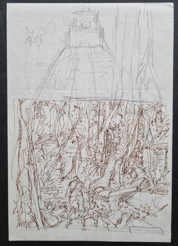Hermann, Bernard Prince - projet couverture T18 - Menace sur le fleuve - crayonne - Couverture originale