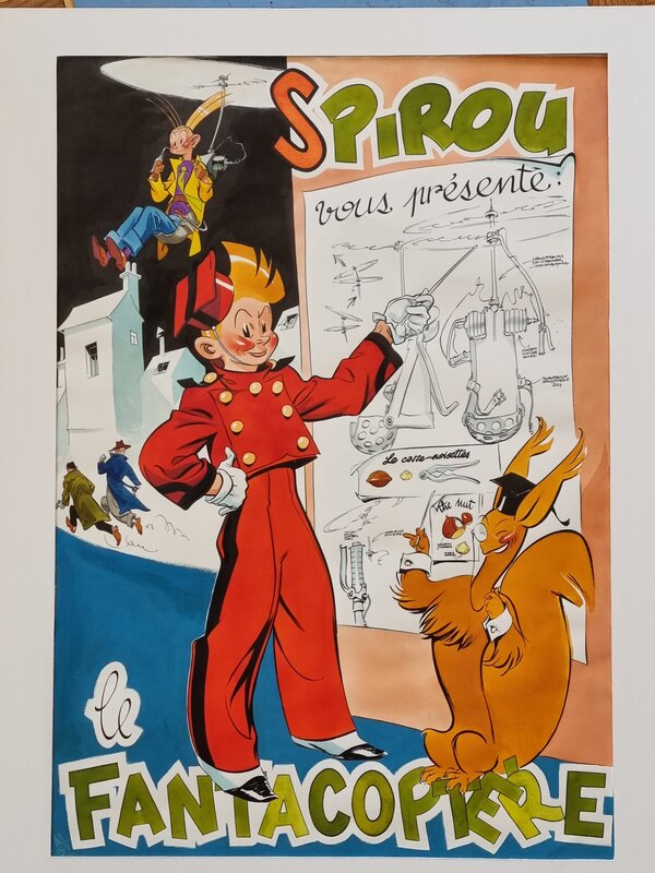 Al Severin, Spirou et Fantasio - le Fantacoptère - illustration en couleurs - Illustration originale