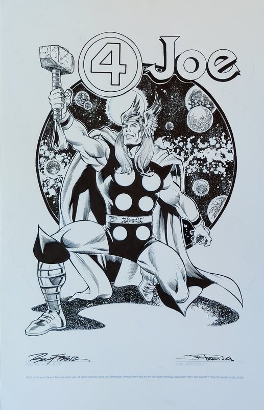 En vente - Thor by Joe Prado on Ron Frenz blueline - Tribute to Joe Sinnott - Illustration originale