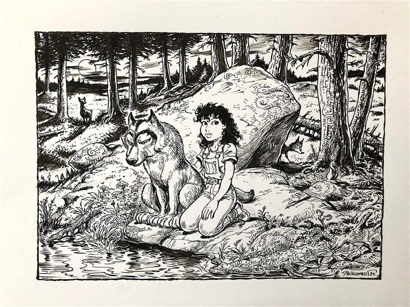 Sam et loup par Jan Bosschaert - Illustration originale